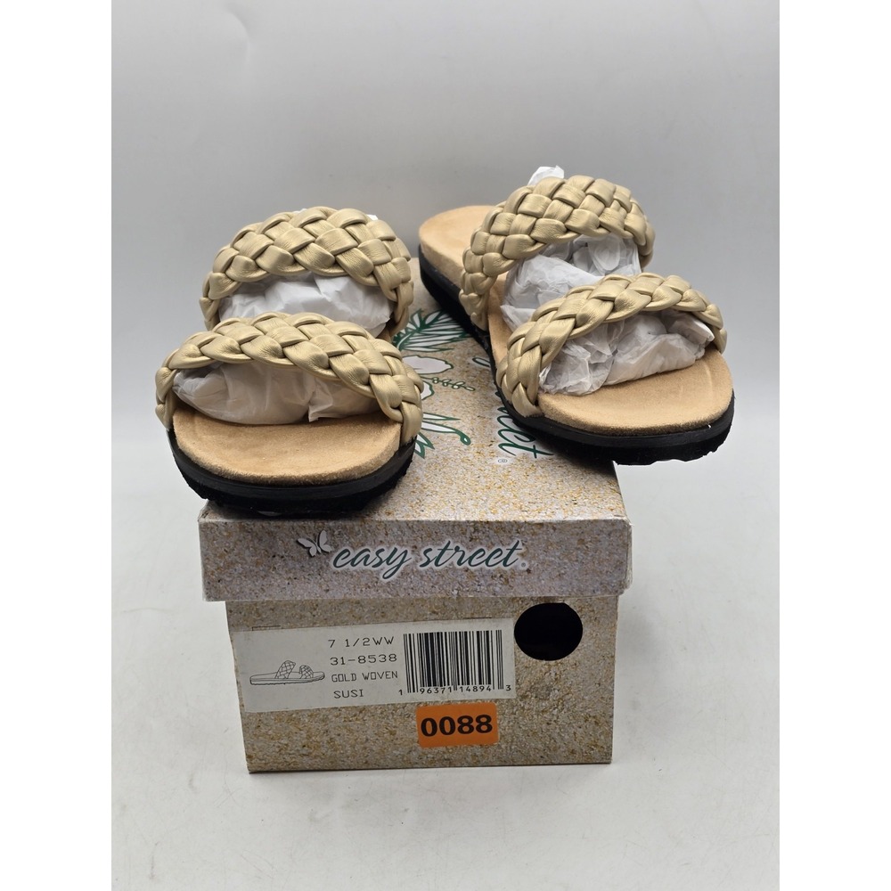 NIB Easy Street Women's Susi Slide Sandals - Color Gold Woven - Size 7.5 WW